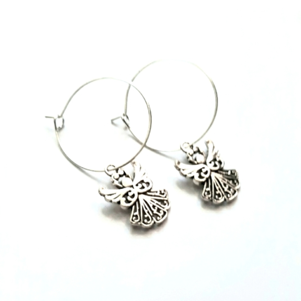 Silver Plated Angel Hoop Earrings